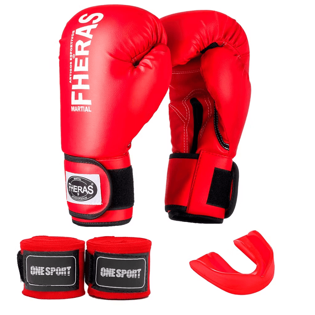 Kit Luvas de Boxe + Bucal + Bandagens