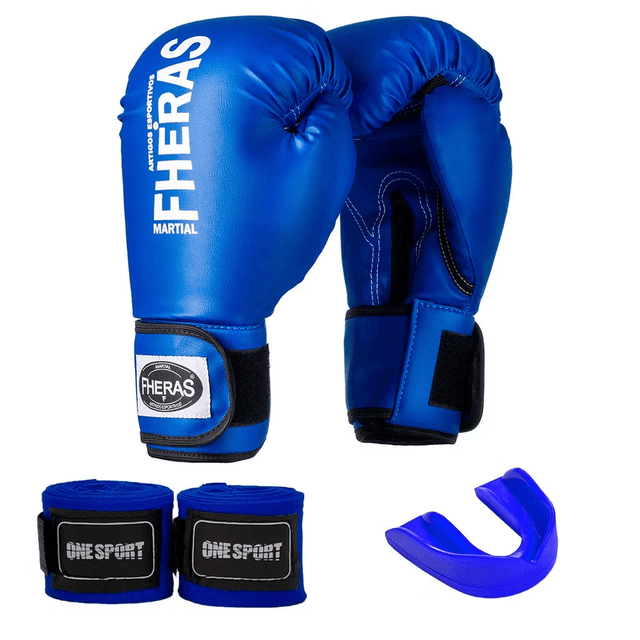 Kit Luvas de Boxe + Bucal + Bandagens